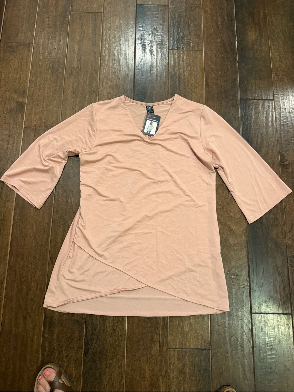 Lildy crossover hem tunic ladies S/M. pink rose/peach